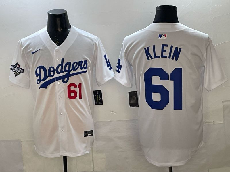 Men 2025 Nike Los Angeles Dodgers #61 Klein White Game MLB Jersey 08